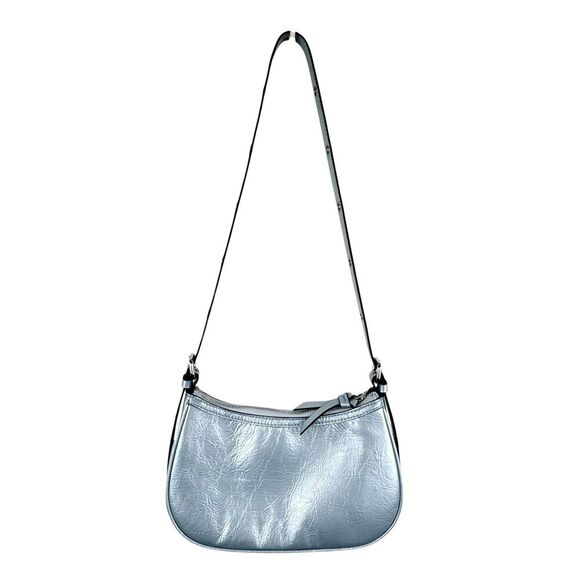 Guess Y2K Chanera Mini Shoulder Bag Blue Metallic Baguette Logo Vegan Studded - Picture 2 of 16